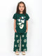 Frill Sleeves Emerald Blossom Cotton Trouser Set (Forest Green)