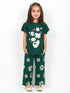 Frill Sleeves Emerald Blossom Cotton Trouser Set (Forest Green)