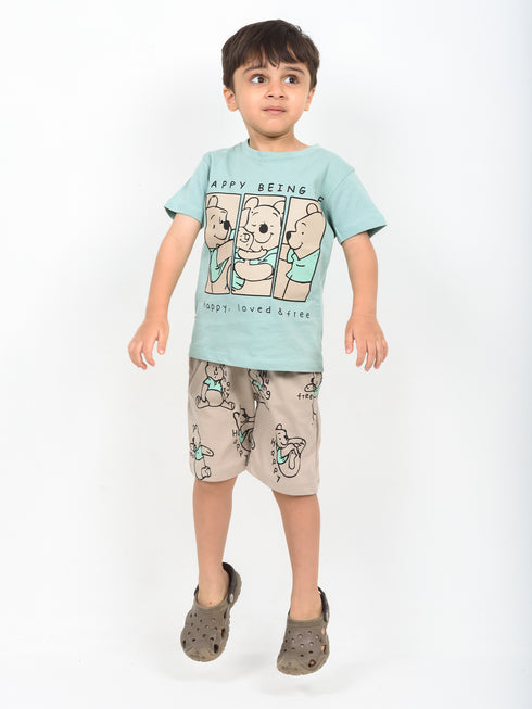 Happy Being Me Cotton Short Set (Mint Green & Beige)