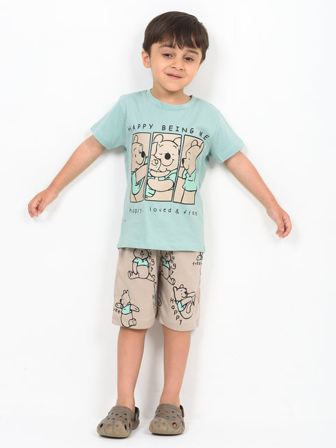 Happy Being Me Cotton Short Set (Mint Green & Beige)