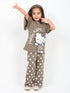 Frill Sleeves Polka Kitty Charm Cotton Trouser Set (Taupe Brown)