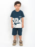 Mickey Themed Cotton Short Set (Dark Green & White)