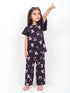 Frill Sleeves Bow Bliss Cotton Trouser Set (Dark Purple)