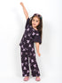 Frill Sleeves Bow Bliss Cotton Trouser Set (Dark Purple)