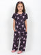 Frill Sleeves Bow Bliss Cotton Trouser Set (Dark Purple)