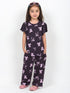 Frill Sleeves Bow Bliss Cotton Trouser Set (Dark Purple)