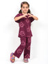 Frill Sleeves Happy Bloom Cotton Trouser Set (Mulberry)