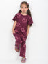 Frill Sleeves Happy Bloom Cotton Trouser Set (Mulberry)