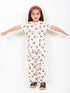 Frill Sleeves Kitty Themed Cotton Trouser Set (Off-White)