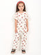Frill Sleeves Kitty Themed Cotton Trouser Set (Off-White)