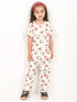 Frill Sleeves Kitty Themed Cotton Trouser Set (Off-White)