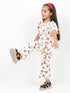 Frill Sleeves Kitty Themed Cotton Trouser Set (Off-White)