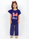 Frill Sleeves Minnie's Bow Cotton Trouser Set (Dark Purple)