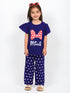 Frill Sleeves Minnie's Bow Cotton Trouser Set (Dark Purple)