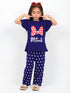 Frill Sleeves Minnie's Bow Cotton Trouser Set (Dark Purple)