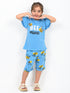 Frill Sleeves Bee Mine Cotton Short Set (Mint Blue)