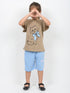 Frill Sleeves Kitty Charm Cotton Short Set (Beige & Sky Blue)