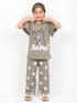 Frill Sleeves Polka Bambi Cotton Trouser Set (Dusty Brown)