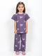 Frill Sleeves Ribbon Themed Cotton Trouser Set (Purple)
