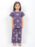 Frill Sleeves Ribbon Themed Cotton Trouser Set (Purple)