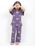 Frill Sleeves Ribbon Themed Cotton Trouser Set (Purple)