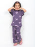 Frill Sleeves Ribbon Themed Cotton Trouser Set (Purple)