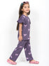 Frill Sleeves Ribbon Themed Cotton Trouser Set (Purple)