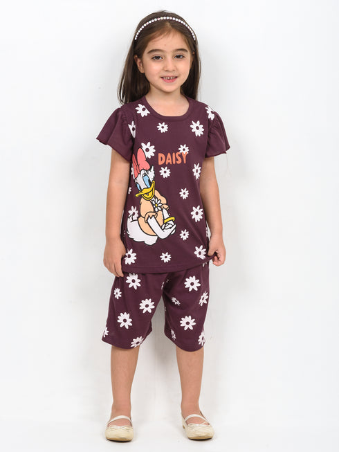 Frill Sleeves Daisy Duckling Cotton Short Set (Dusty Mauve)