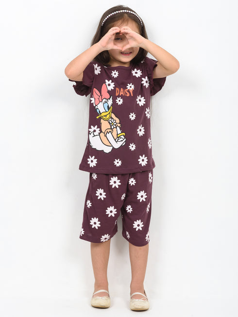 Frill Sleeves Daisy Duckling Cotton Short Set (Dusty Mauve)