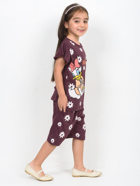 Frill Sleeves Daisy Duckling Cotton Short Set (Dusty Mauve)