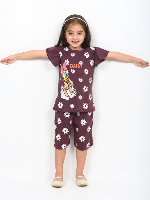 Frill Sleeves Daisy Duckling Cotton Short Set (Dusty Mauve)
