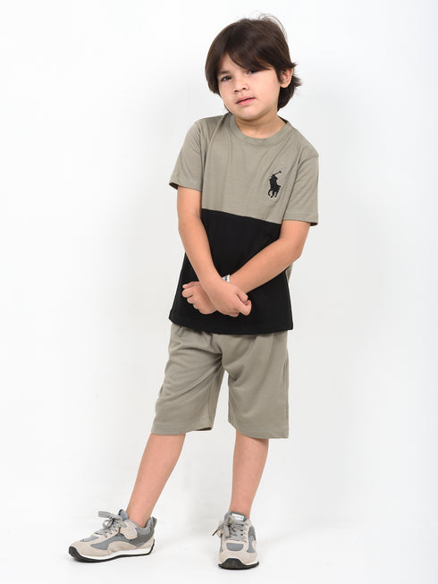 The Little Legend Cotton Short Set (Beige & Black)