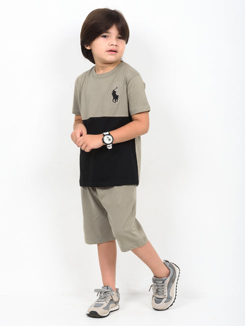 The Little Legend Cotton Short Set (Beige & Black)