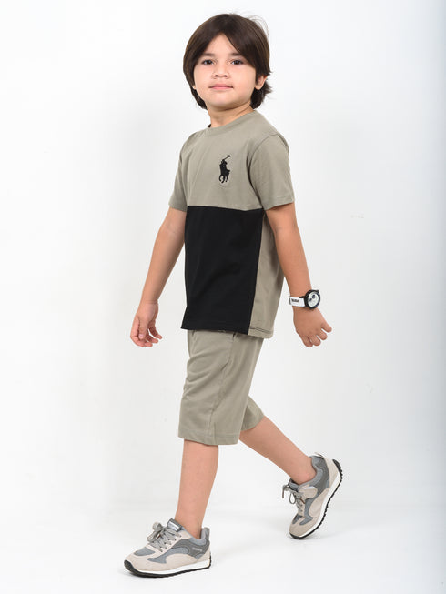 The Little Legend Cotton Short Set (Beige & Black)