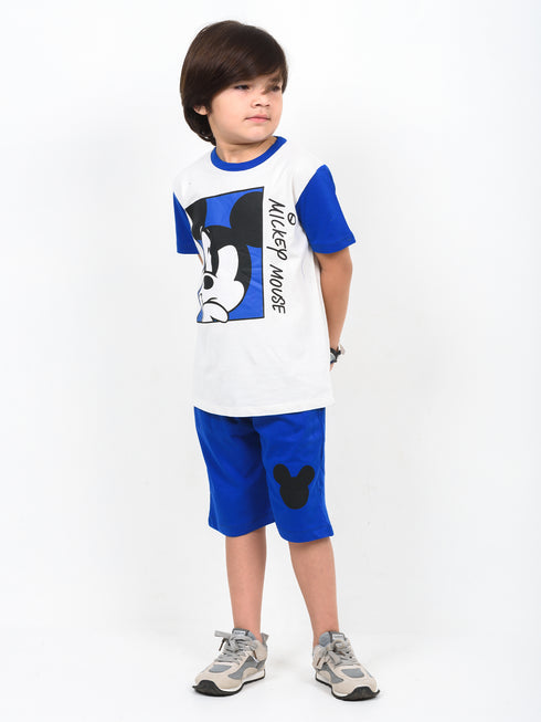 The Mickey Mouse Cotton Short Set (White & Royal Blue)