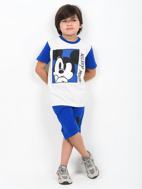 The Mickey Mouse Cotton Short Set (White & Royal Blue)