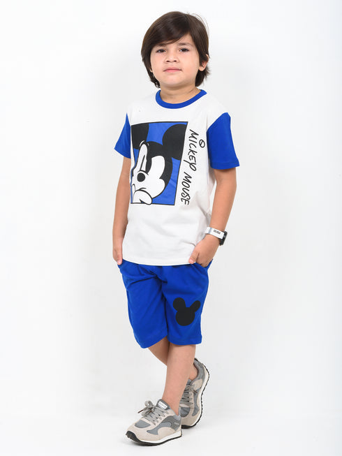 The Mickey Mouse Cotton Short Set (White & Royal Blue)