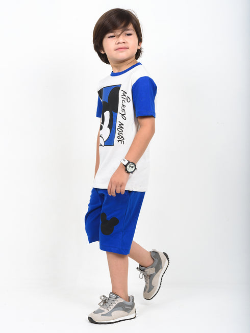 The Mickey Mouse Cotton Short Set (White & Royal Blue)