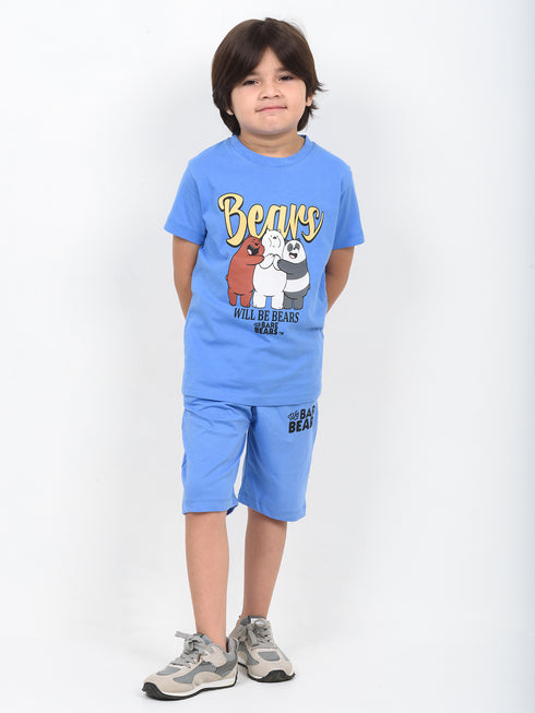 The Bear Stack Cotton Short Set (Sky Blue)