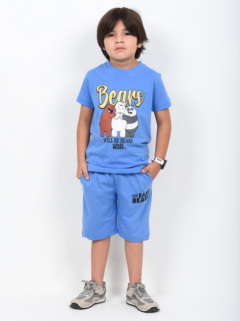 The Bear Stack Cotton Short Set (Sky Blue)