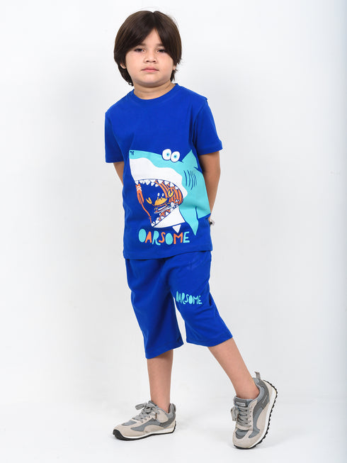 The Oarsome Shark Cotton Short Set (Royal Blue)