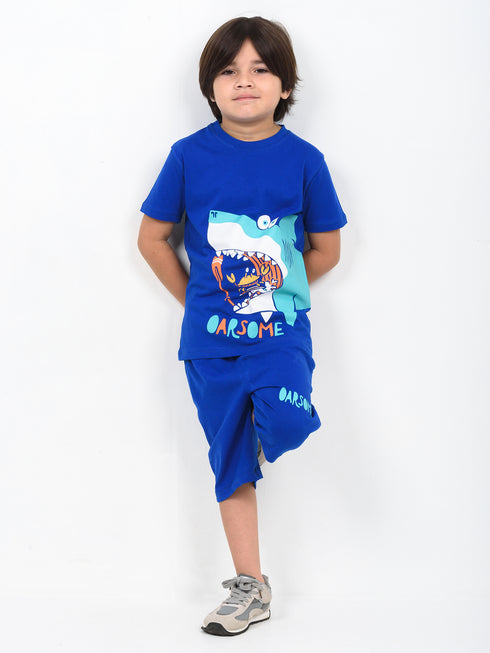 The Oarsome Shark Cotton Short Set (Royal Blue)