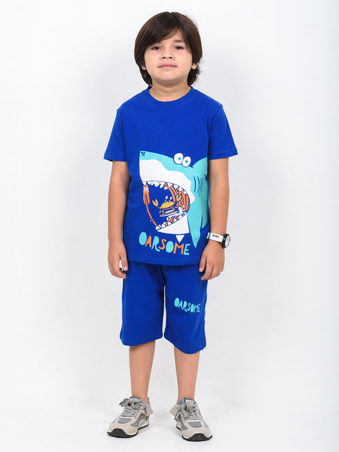 The Oarsome Shark Cotton Short Set (Royal Blue)