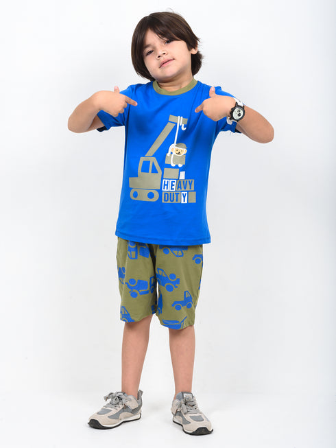 The Heavy Duty Crew Cotton Short Set (Blue & Olive)