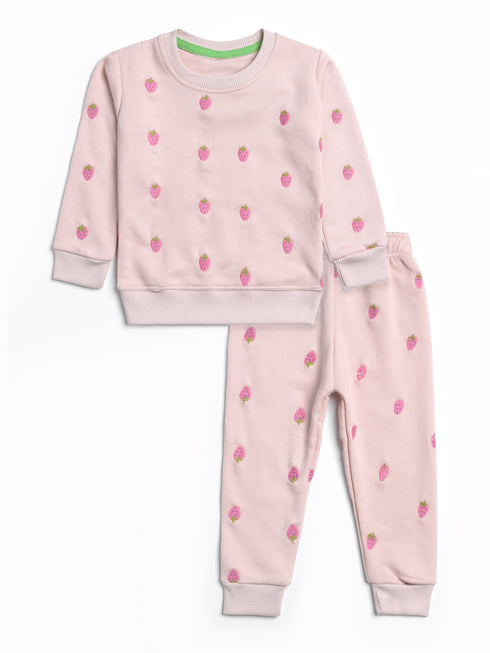 Strawberries Embroidered Fleece Suit