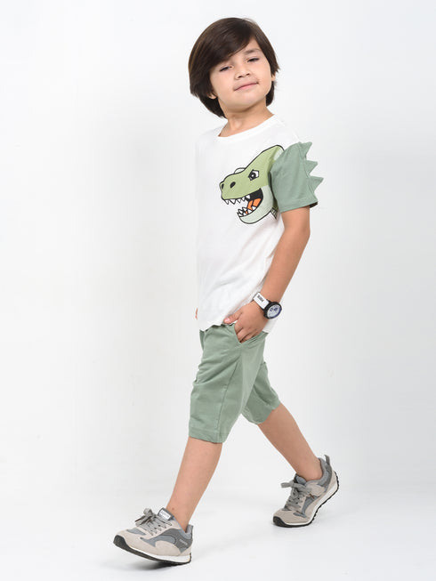 Jurassic Jumper Cotton Short Set (White & Sage Green)