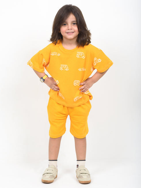 Oversized Tiny Traveller Cotton Short Set (Mango Tango)