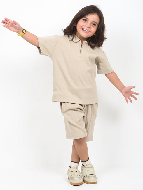 Classic Zip Polo Set (Light Beige)