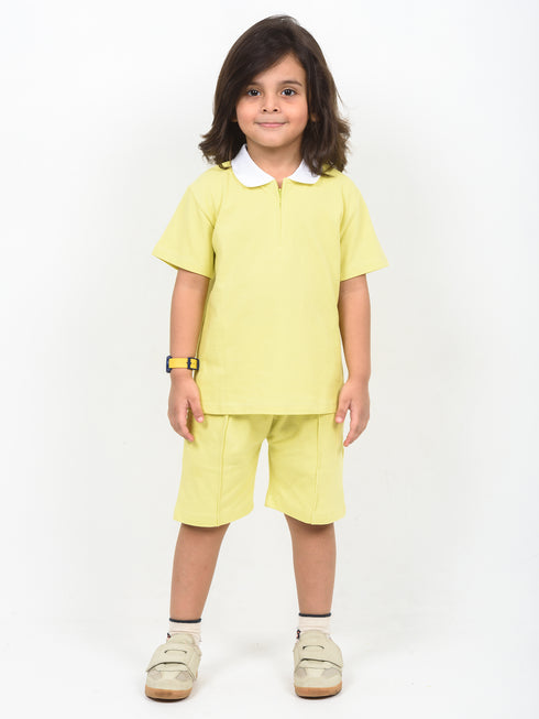Classic Zip Polo Set (Lemon Yellow)