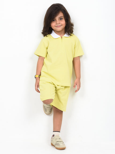 Classic Zip Polo Set (Lemon Yellow)